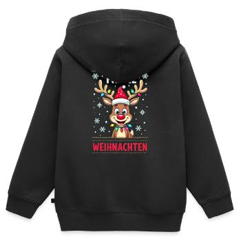 Lustiges Weihnachtsrentier – Frohes Fest - Kinder Premium Organic Zip Hoodie - Schwarz - Hinten - AI Model Kid Male (0cm)