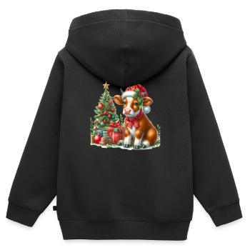 Weihnachtliches Kalb mit Weihnachtsbaum und - Kinder Premium Organic Zip Hoodie - Schwarz - Hinten - AI Model Kid Male (0cm)