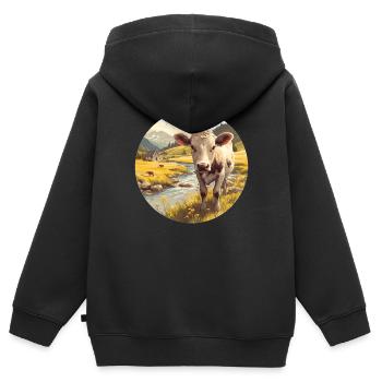 Vaches Vache - Sweat Premium à capuche zippé enfant bio - noir - Dos - AI Model Kid Male (0cm)