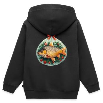 karpfen, weihnachten, angler, weihnachtskarpfen - Kinder Premium Organic Zip Hoodie - Schwarz - Hinten - AI Model Kid Male (0cm)