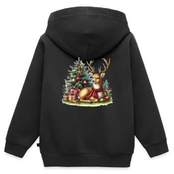 Festliche Weihnachtsstimmung Mit Hirsch - Kinder Premium Organic Zip Hoodie - Schwarz - Hinten - AI Model Kid Male (0cm)