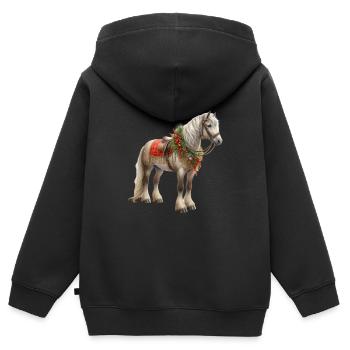 Weihnachtspferd Mit Festlichem Zaumzeug - Kinder Premium Organic Zip Hoodie - Schwarz - Hinten - AI Model Kid Male (0cm)