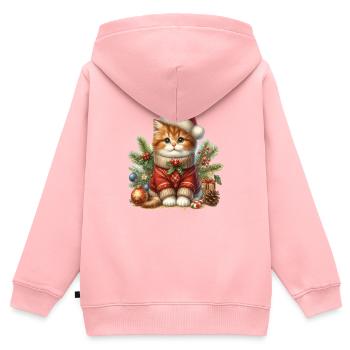 Weihnachtlicher Kater Mit Strickpullover Und Mütze - Kinder Premium Organic Zip Hoodie - Rosa - Hinten - AI Model Kid Female (0cm)
