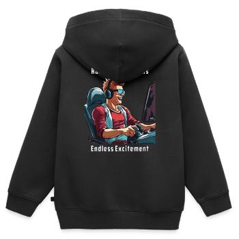 Simulations de course, une excitation sans fin - Sweat Premium à capuche zippé enfant bio - noir - Dos - AI Model Kid Male (0cm)