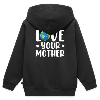 Liebe Deine Mutter Erde Umweltschützer Lustig - Kinder Premium Organic Zip Hoodie - Schwarz - Hinten - AI Model Kid Male (0cm)