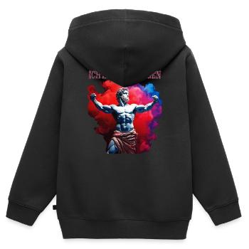 ICH KAM ZUM SIEGEN - Kinder Premium Organic Zip Hoodie - Schwarz - Hinten - AI Model Kid Male (0cm)
