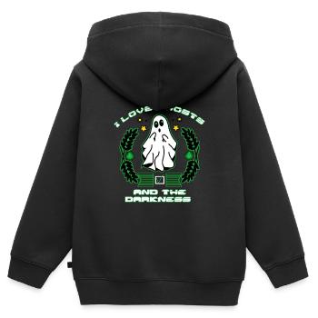 Ich liebe Geister und die Dunkelheit - Kinder Premium Organic Zip Hoodie - Schwarz - Hinten - AI Model Kid Male (0cm)