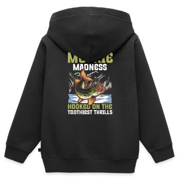 Muskie Madness Hooked on the Toothiest Thrills - Kinder Premium Organic Zip Hoodie - Schwarz - Hinten - AI Model Kid Male (0cm)