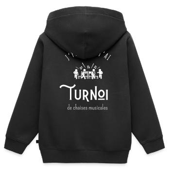 Ich kann nicht, ich habe ein Turnier der musikalischen Stühle - Kinder Premium Organic Zip Hoodie - Schwarz - Hinten - AI Model Kid Male (0cm)