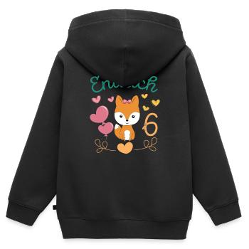 Enfin 6 ans fille anniversaire chemise renard - Sweat Premium à capuche zippé enfant bio - noir - Dos - AI Model Kid Male (0cm)