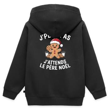 Ich kann nicht, ich warte auf den Weihnachtsmann - Kinder Premium Organic Zip Hoodie - Schwarz - Hinten - AI Model Kid Male (0cm)