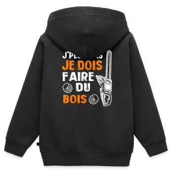 J peux pas je dois faire du bois - Sweat Premium à capuche zippé enfant bio - noir - Dos - AI Model Kid Male (0cm)