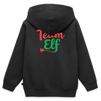 Équipe Elfe Onze Elfes Elfes Noël Onze Noël - Sweat Premium à capuche zippé enfant bio - noir - Dos - AI Model Kid Male (0cm)