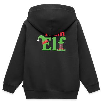 Équipe Elfe Onze Elfes Elfes Noël Onze Noël - Sweat Premium à capuche zippé enfant bio - noir - Dos - AI Model Kid Male (0cm)