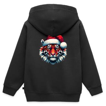 Polygon Kunst Tiger Weihnachtsmütze Original - Kinder Premium Organic Zip Hoodie - Schwarz - Hinten - AI Model Kid Male (0cm)
