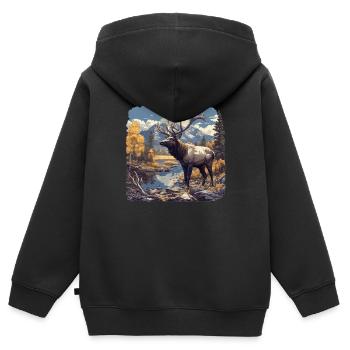 Elche Elch - Kinder Premium Organic Zip Hoodie - Schwarz - Hinten - AI Model Kid Male (0cm)