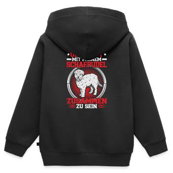 Avec mon caniche mouton son caniche de troupeau - Sweat Premium à capuche zippé enfant bio - noir - Dos - AI Model Kid Male (0cm)
