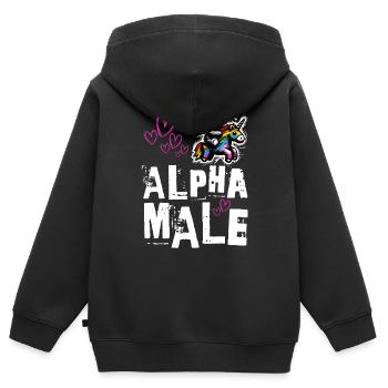 Alpha Unicorn - Mignon Teddy Rides Licorne - Sweat Premium à capuche zippé enfant bio - noir - Dos - AI Model Kid Male (0cm)