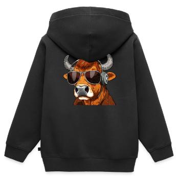VACHE AVEC LUNETTES DE SOLEIL CASQUE - Sweat Premium à capuche zippé enfant bio - noir - Dos - AI Model Kid Male (0cm)