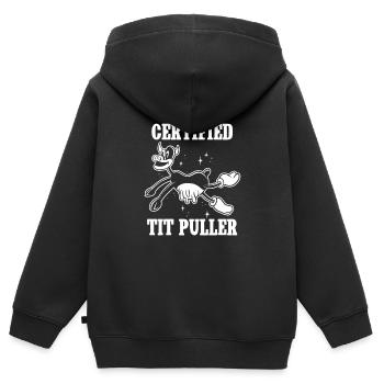 Je suis un éducateur de pis certifié Lustige - Sweat Premium à capuche zippé enfant bio - noir - Dos - AI Model Kid Male (0cm)