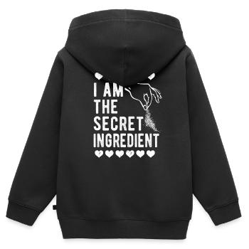 Pâtisserie et cuisine, ingrédient secret Am Me - Sweat Premium à capuche zippé enfant bio - noir - Dos - AI Model Kid Male (0cm)