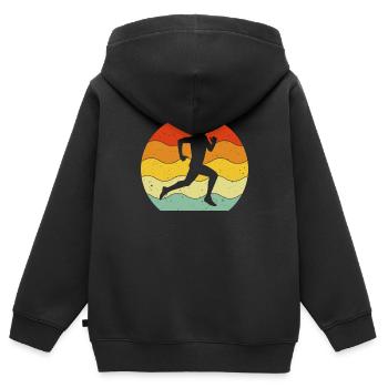 Lustiger Lauf Retro Läufer Athlet Marathon - Kinder Premium Organic Zip Hoodie - Schwarz - Hinten - AI Model Kid Male (0cm)