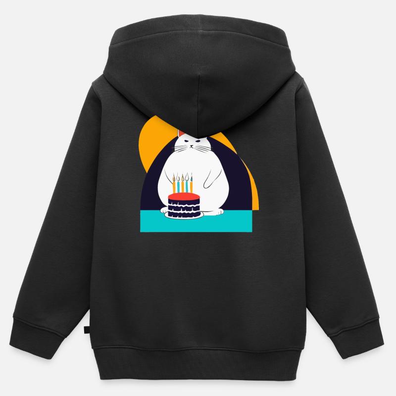 Le chat fête son cinquième anniversaire - Sweat Premium à capuche zippé enfant bio - noir