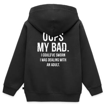 oups mon mauvais, j’aurais juré que je m’occupais - Sweat Premium à capuche zippé enfant bio - noir - Dos - AI Model Kid Male (0cm)