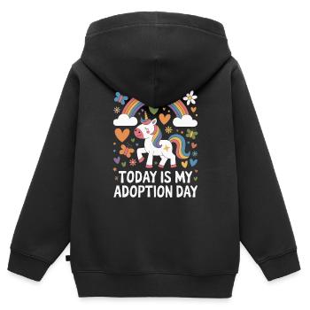 Aujourd’hui, c’est mon jour d’adoption Maman drôle d’adoption - Sweat Premium à capuche zippé enfant bio - noir - Dos - AI Model Kid Male (0cm)