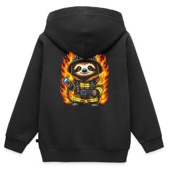 Paresseux de pompier - Sweat Premium à capuche zippé enfant bio - noir - Dos - AI Model Kid Male (0cm)