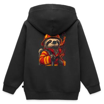 Paresseux de pompier - Sweat Premium à capuche zippé enfant bio - noir - Dos - AI Model Kid Male (0cm)