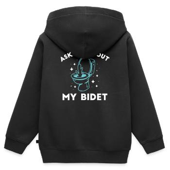 Frage Mich Nach Meinem Bidet Humorvolle Aussage - Kinder Premium Organic Zip Hoodie - Schwarz - Hinten - AI Model Kid Male (0cm)