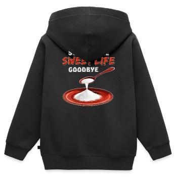 SUGAR-FREE SWEET LIFE GOODBYE - Kinder Premium Organic Zip Hoodie - Schwarz - Hinten - AI Model Kid Male (0cm)