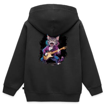 Rock and Roll Cat Guitariste pour hommes-femmes et enfants - Sweat Premium à capuche zippé enfant bio - noir - Dos - AI Model Kid Male (0cm)