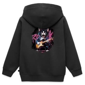 Rock and Roll Cat Guitariste pour hommes-femmes et enfants - Sweat Premium à capuche zippé enfant bio - noir - Dos - AI Model Kid Male (0cm)