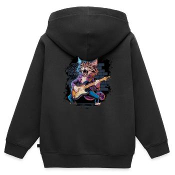Rock and Roll Cat Guitariste pour hommes-femmes et enfants - Sweat Premium à capuche zippé enfant bio - noir - Dos - AI Model Kid Male (0cm)