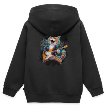 Rock and Roll Cat Guitariste pour hommes-femmes et enfants - Sweat Premium à capuche zippé enfant bio - noir - Dos - AI Model Kid Male (0cm)