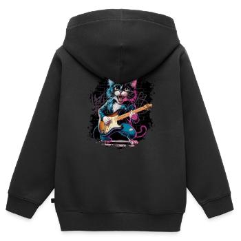 Rock and Roll Cat Guitariste pour hommes-femmes et enfants - Sweat Premium à capuche zippé enfant bio - noir - Dos - AI Model Kid Male (0cm)