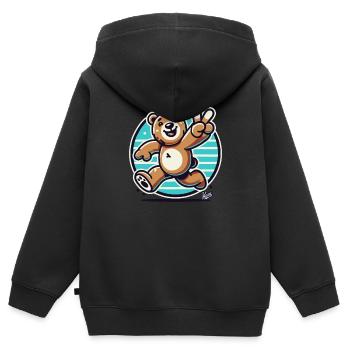 Laufender Bär mit Zwinkern und Peace-Zeichen - Kinder Premium Organic Zip Hoodie - Schwarz - Hinten - AI Model Kid Male (0cm)