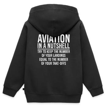 L’aviation en un mot, drôle - Sweat Premium à capuche zippé enfant bio - noir - Dos - AI Model Kid Male (0cm)