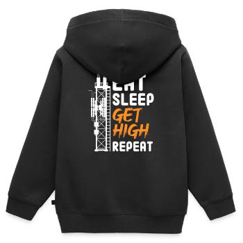 Manger Dormir Se défoncer Répéter Technicien de tour - Sweat Premium à capuche zippé enfant bio - noir - Dos - AI Model Kid Male (0cm)