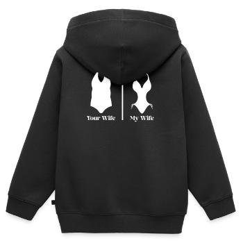 Représentation humoristique épouse comparaison - Sweat Premium à capuche zippé enfant bio - noir - Dos - AI Model Kid Male (0cm)