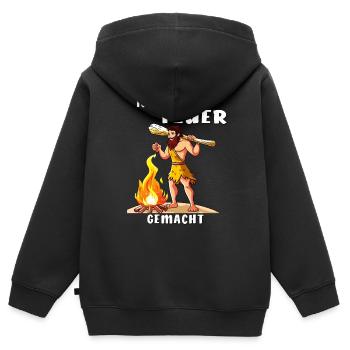 NEANDERTHAL I MADE A FIRE - Kids Premium Organic Zip-up Hoodie - black - Back - AI Model Kid Male (0cm)
