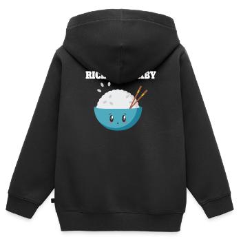 Riz Riz Bébé Mignon Bol Illustration - Sweat Premium à capuche zippé enfant bio - noir - Dos - AI Model Kid Male (0cm)