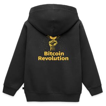 Révolution Bitcoin - Sweat Premium à capuche zippé enfant bio - noir - Dos - AI Model Kid Male (0cm)