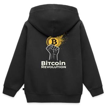 Révolution Bitcoin - Sweat Premium à capuche zippé enfant bio - noir - Dos - AI Model Kid Male (0cm)