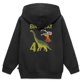4 ans anniversaire garçon Dino Volcano - 4ème - Sweat Premium à capuche zippé enfant bio - noir - Dos - AI Model Kid Male (0cm)
