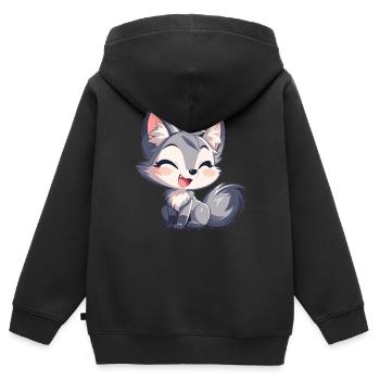 Renards gris Renard gris - Sweat Premium à capuche zippé enfant bio - noir - Dos - AI Model Kid Male (0cm)