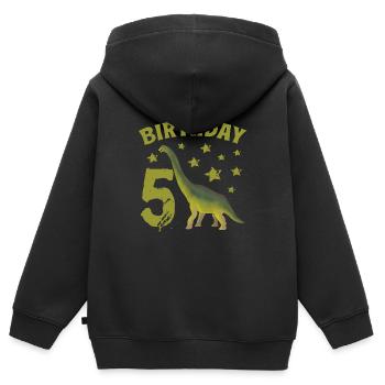 5 ans d’anniversaire garçon Dino Volcano - 5ème - Sweat Premium à capuche zippé enfant bio - noir - Dos - AI Model Kid Male (0cm)