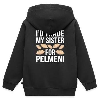 Pelmeni Russian Cuisine - Kids Premium Organic Zip-up Hoodie - black - Back - AI Model Kid Male (0cm)